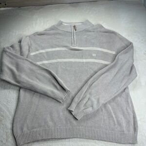 Chaps Mens XXL Grey Striped 100% Cotton Quarter Zip Mock Neck Sweater Pullover